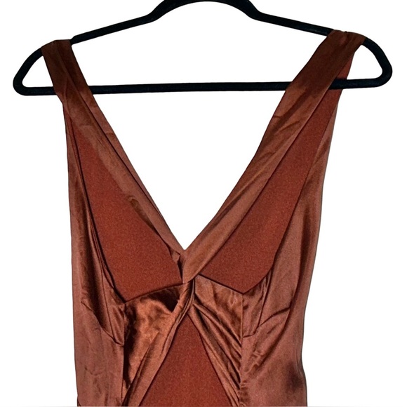 NWT Lulus Purely Elegant Rust Brown Satin Twist-Back Maxi Dress, Size XL - Picture 8 of 16